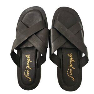 Free People Black Leather Cross Strap Sandals Size 38